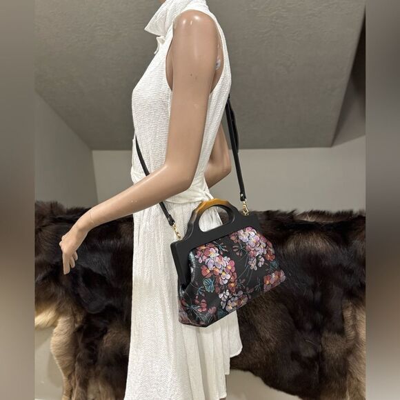 Handmade Cowhide Floral Embossed, Large Wooden Frame Bag & 2 Strap Styles - Picture 11 of 16